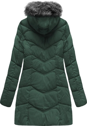 DŁUŻSZA PIKOWANA KURTKA Z KAPTUREM CIEMNOZIELONA (XR2643X)