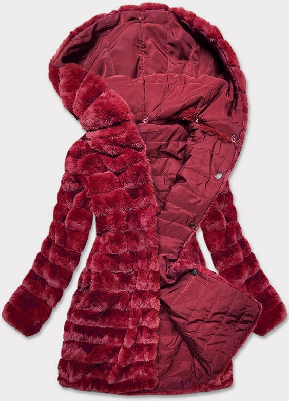 LEKKA KURTKA ZIMOWA DAMSKA FUTRO 2 W 1 BORDOWA (39039)