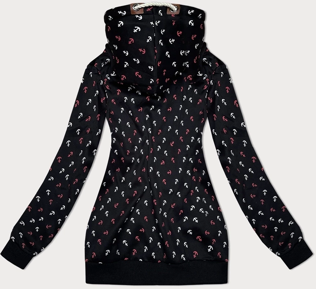 Gruba bluza w kotwice ze skośnym zamkiem czarna (2308)