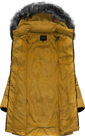 DŁUŻSZA ZIMOWA KURTKA DAMSKA Z KAPTUREM ŻÓŁTA (B9902)