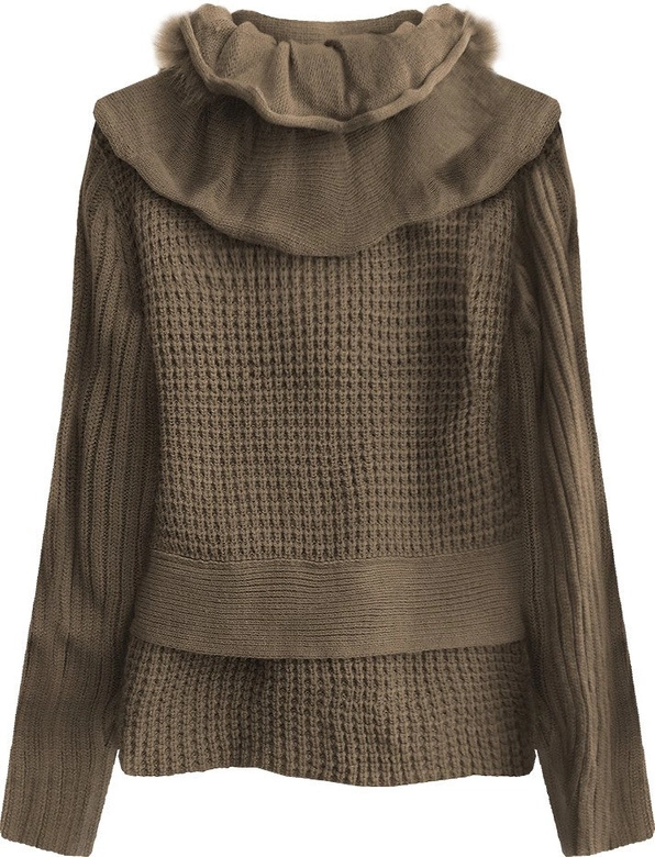 SWETER O GRUBYM SPLOCIE BRĄZOWY (1619)