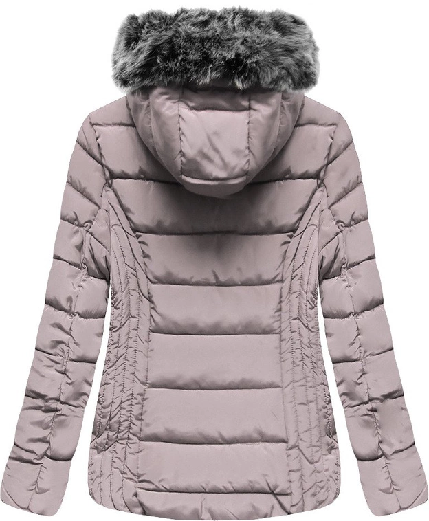 KRÓTKA PIKOWANA ZIMOWA KURTKA DAMSKA Z KAPTUREM JASNORÓŻOWA (R2618)