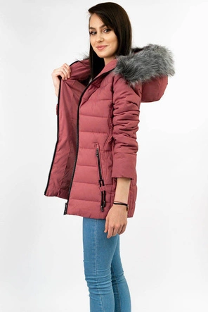 PIKOWANA DAMSKA KURTKA ZIMOWA Z KAPTUREM RÓŻOWA (XB9503X)