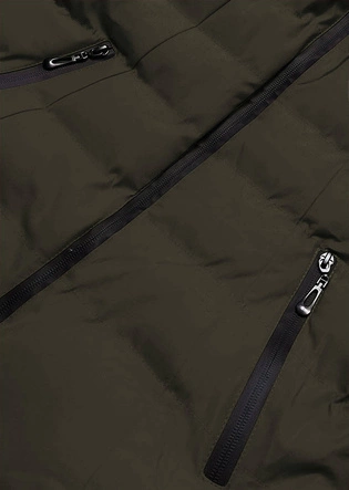 Damska kurtka zimowa z futrzaną stójką army (5M769-136)