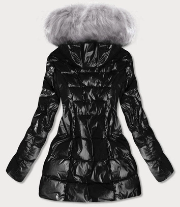 DAMSKA BŁYSZCZĄCA KURTKA ZIMOWA CZARNA (GWW1939)