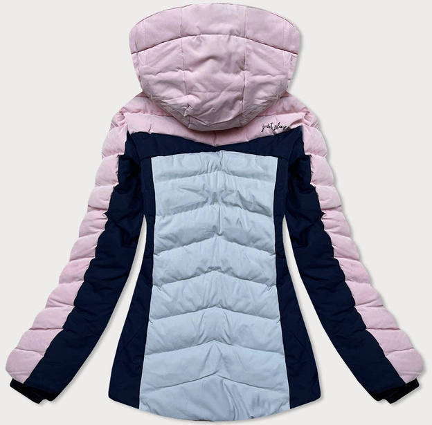 Zimowa kurtka sportowa damska z kapturem różowo-szara (b2378)