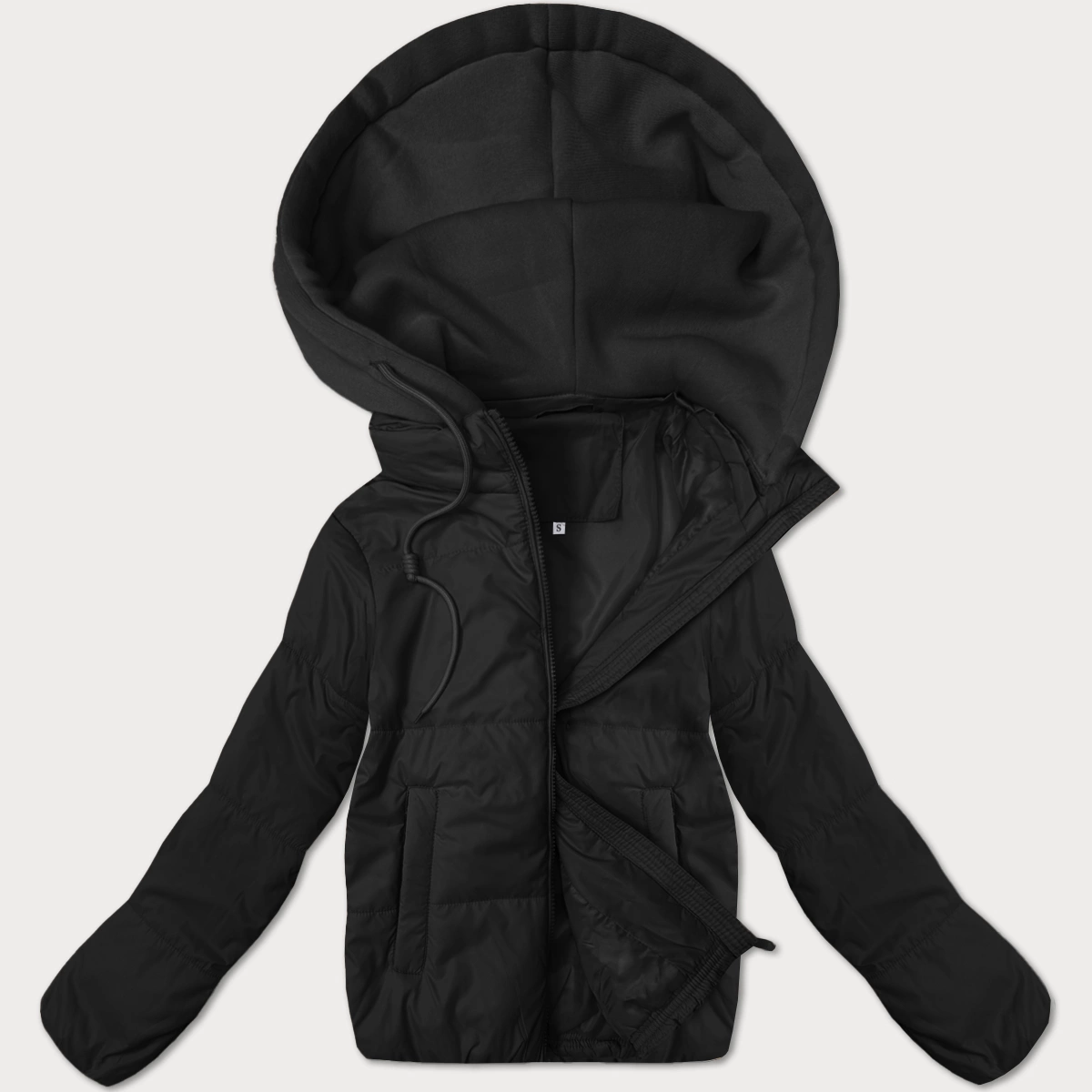 Krótka kurtka damska z dzianinowym kapturem J Style czarna (16M9236-392)