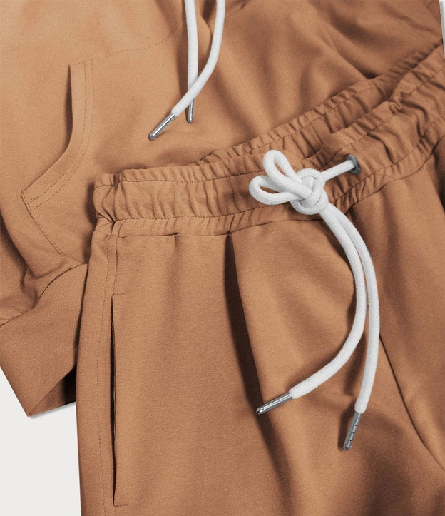 BAWEŁNIANY KRÓTKI DRES DAMSKI BLUZA + SZORTY KARMELOWY (599ART)