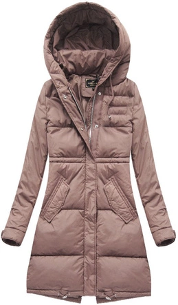 Długa damska kurtka zimowa z kapturem antyczny róż (7752)
