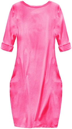 BAWEŁNIANA SUKIENKA OVERSIZE NEONOWA RÓŻOWA (287ART)