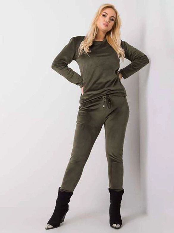 Welurowy dres damski plus size khaki (6085)