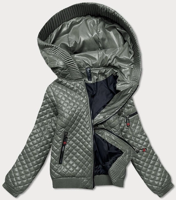 Krótka kurtka pikowana ze ściągaczami khaki (7261)