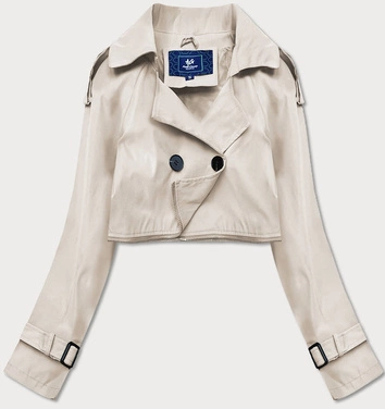 Dwurzędowy trencz z paskiem jasny beż (ag3-011)