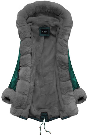 ZIMOWA DAMSKA PARKA Z FUTERKIEM ZIELONO-SZARA (B500)