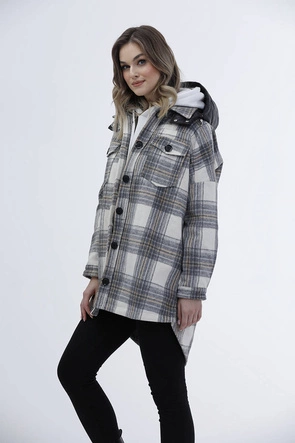 Damska kurtka koszulowa w kratę ecru/szara (AG3-1813)