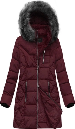 DŁUŻSZA ZIMOWA KURTKA DAMSKA Z KAPTUREM BORDOWA (B9902)
