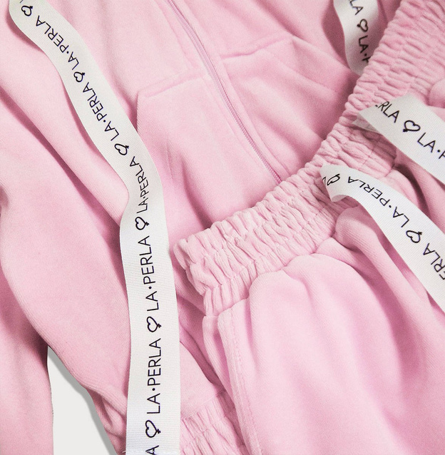 WELUROWY DRES DAMSKI LA PERLA BLUZA + SZORTY PUDROWY RÓŻ (604ART)