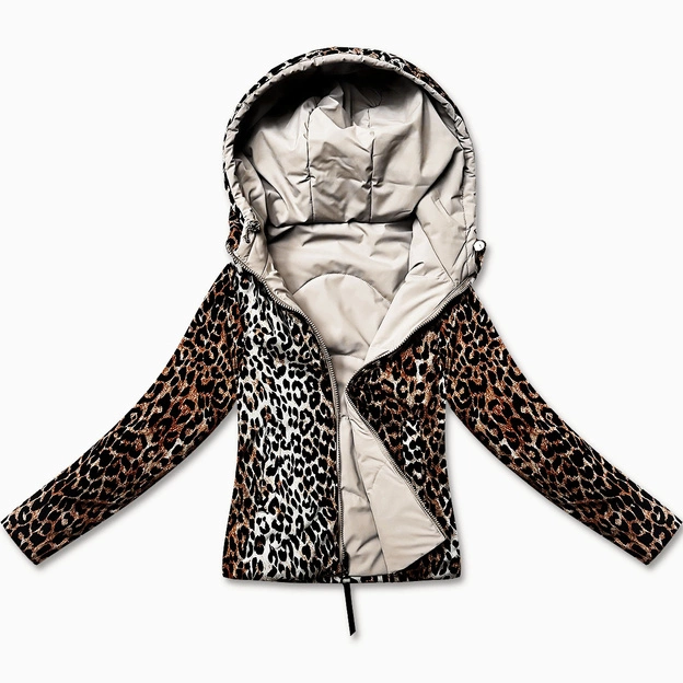 Krótka luźna kurtka z motywem panterki Miss TiTi jasny beż (25898)