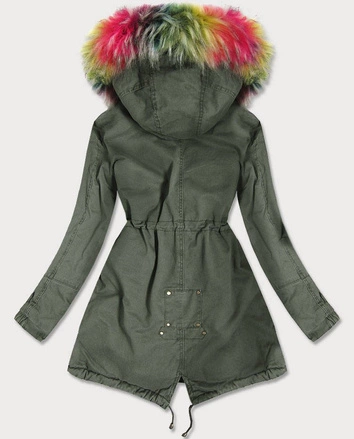 ZIMOWA PARKA DAMSKA Z KOLOROWYM FUTREM KHAKI (D-216#)