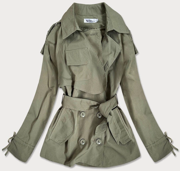 Cienka kurtka damska z kołnierzem khaki (9033#)