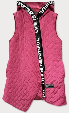 DŁUGA ASYMETRYCZNA KAMIZELKA DAMSKA RÓŻOWA (677ART)