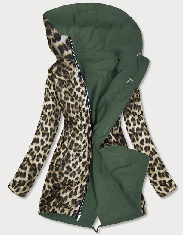 DWUSTRONNA PARKA DAMSKA Z KAPTUREM KHAKI-PANTERKA (W354)