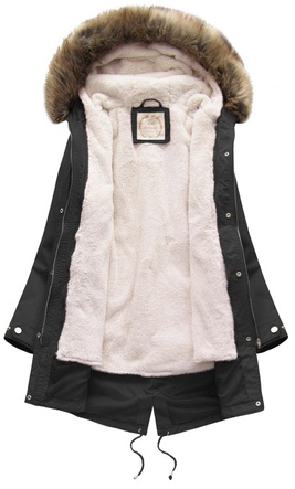 Zimowa damska parka z podpinką i kapturem czarna (7626BIG)