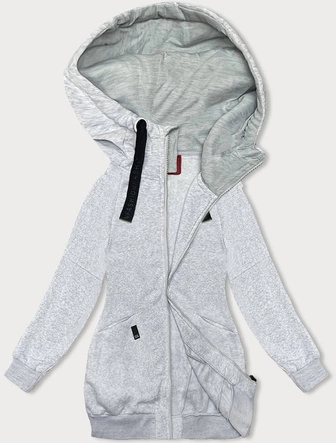 Luźna długa bluza damska ze ściągaczami jasnoszara (AMG-332A)