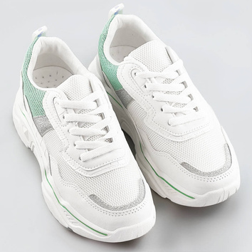 Sneakersy damskie z brokatowymi wstawkami biało-miętowe (lu-2)