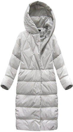 PROSTY ZIMOWY PŁASZCZ DAMSKI Z PUCHEM NATURALNYM JASNOSZARY (7120)