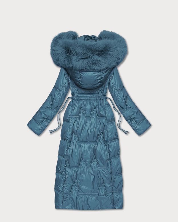 Długa pikowana damska kurtka zimowa niebieska (T2-2221#-30)