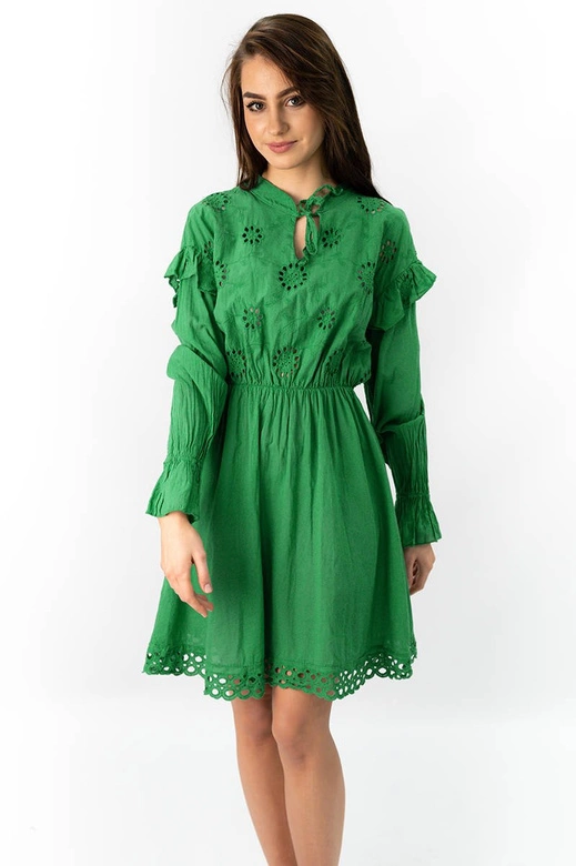 BAWEŁNIANA SUKIENKA Z HAFTEM ZIELONA (303ART)