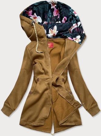 Długa damska bluza z kapturem musztardowa (amg705)