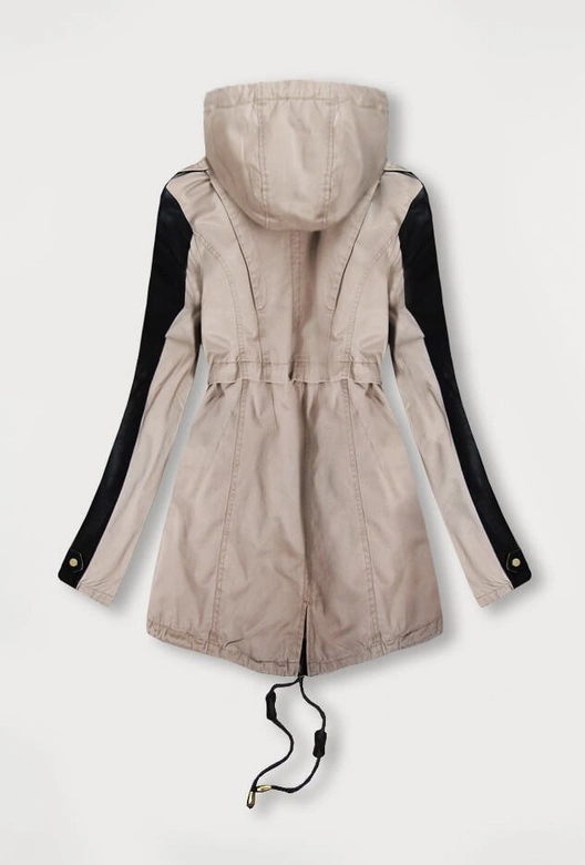 BAWEŁNIANA PARKA Z WSTAWKAMI Z EKOSKÓRY BEŻOWA (X7085X)