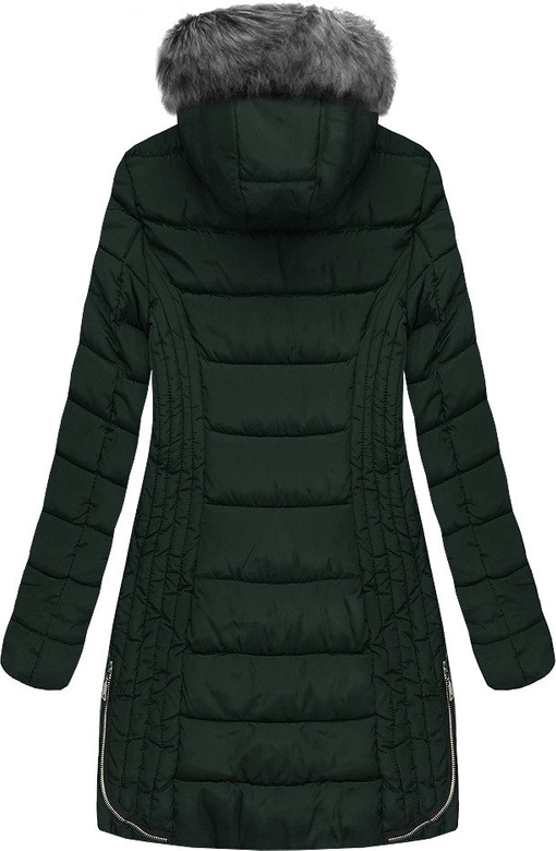 PIKOWANA DAMSKA KURTKA ZIMOWA Z KAPTUREM BUTELKOWA ZIELEŃ (B2632-30)
