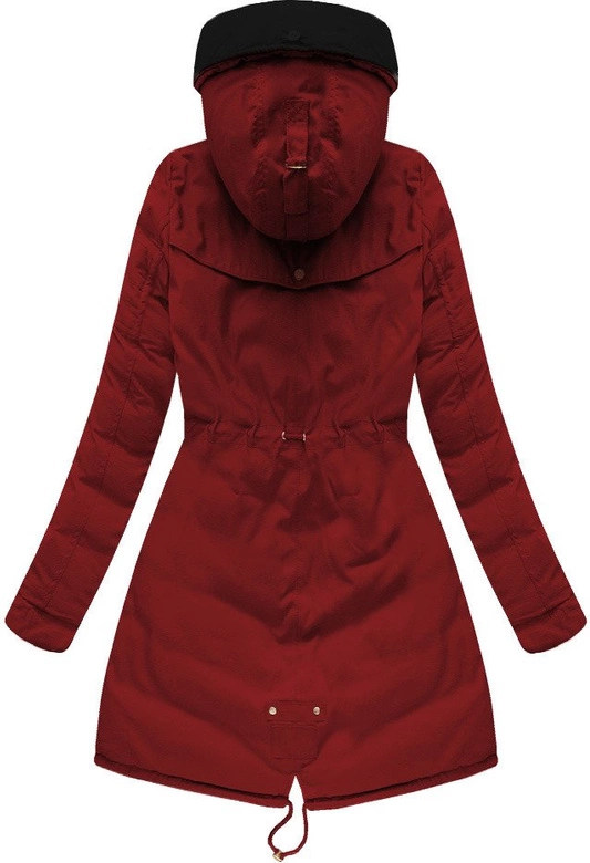 DWUSTRONNA DAMSKA KURTKA ZIMOWA Z KAPTUREM BORDOWO-CZARNA (W632)