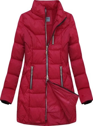 PIKOWANA DAMSKA KURTKA ZIMOWA Z KAPTUREM CZERWONA (B2644)