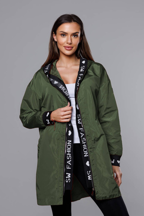 Cienka kurtka damska z ozdobną lamówką khaki (B8145-11)