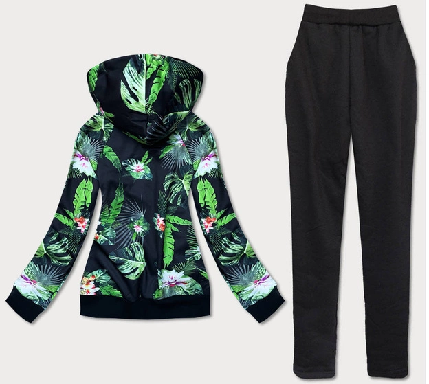 Damski komplet dresowy kwiaty czarny 2 (amg887)