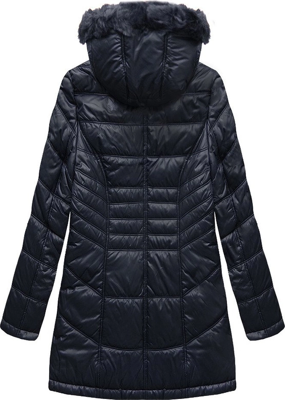 PIKOWANA DAMSKA KURTKA ZIMOWA Z KAPTUREM GRANATOWA (B2617-30)