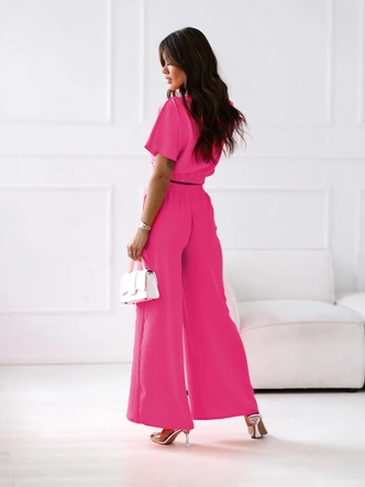 Zestaw kopertowy top i szerokie spodnie fuksja (8178)