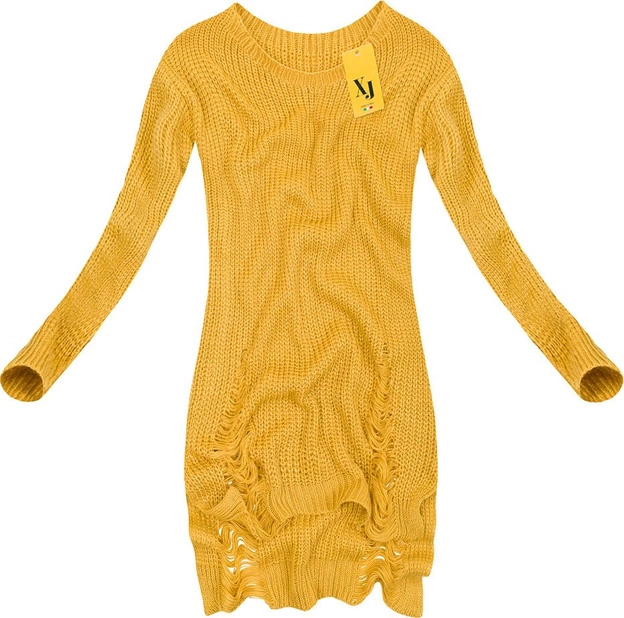 SWETER Z PRZETARCIAMI MUSZTARDOWY (GOOD95)