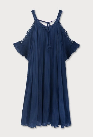 PLISOWANA SUKIENKA Z WYCIĘTYMI RAMIONAMI GRANATOWA (342ART)