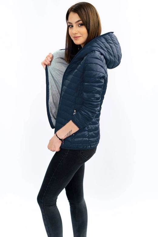 Pikowana kurtka z kapturem granatowa (b1078-30)