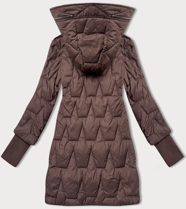 Pikowana przejściowa kurtka damska z dzianinowymi ściągaczami Libland brązowa (LD-7775)