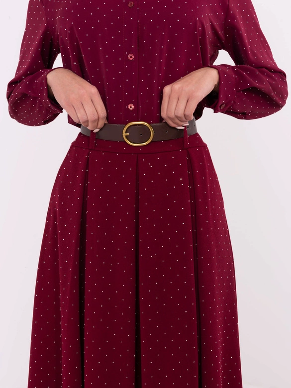 Elegancka spódnica maxi z ozdobnym wykończeniem bordowa (19720)