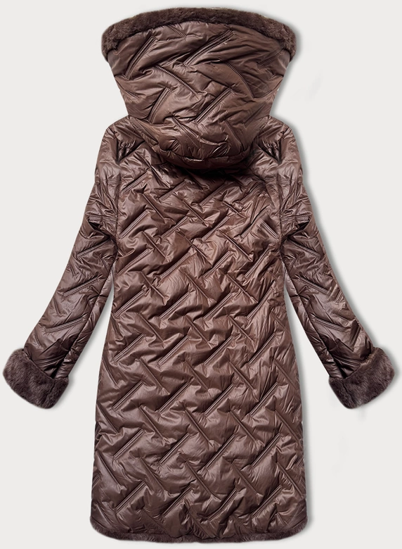Przejściowa kurtka damska na futrze S'west czekolada (B8253-14014)