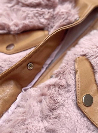 Elegancka kamizelka ekoskóra i futro karmel-róż (br9592-51022)