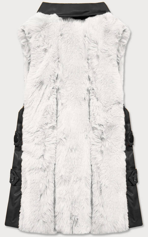 Elegancka kamizelka ekoskóra i futro czarno-biała (br9592-2601)