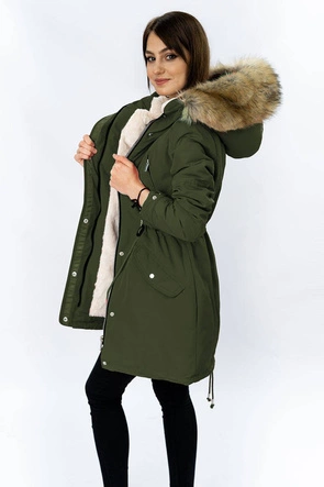 Damska parka zimowa na misiu khaki (w378)